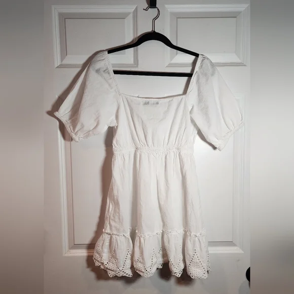 Boohoo White Eyelet Mini Dress Women US 10 - Picture 6 of 6